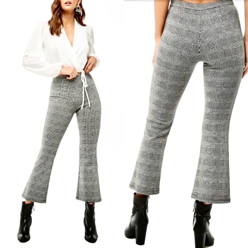 HP💘F21⚡️Black/White Houndstooth Flare Pants_M/6